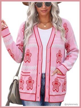 Women's Christmas Knit Cardigan Button Down Sweater with Pockets Holiday